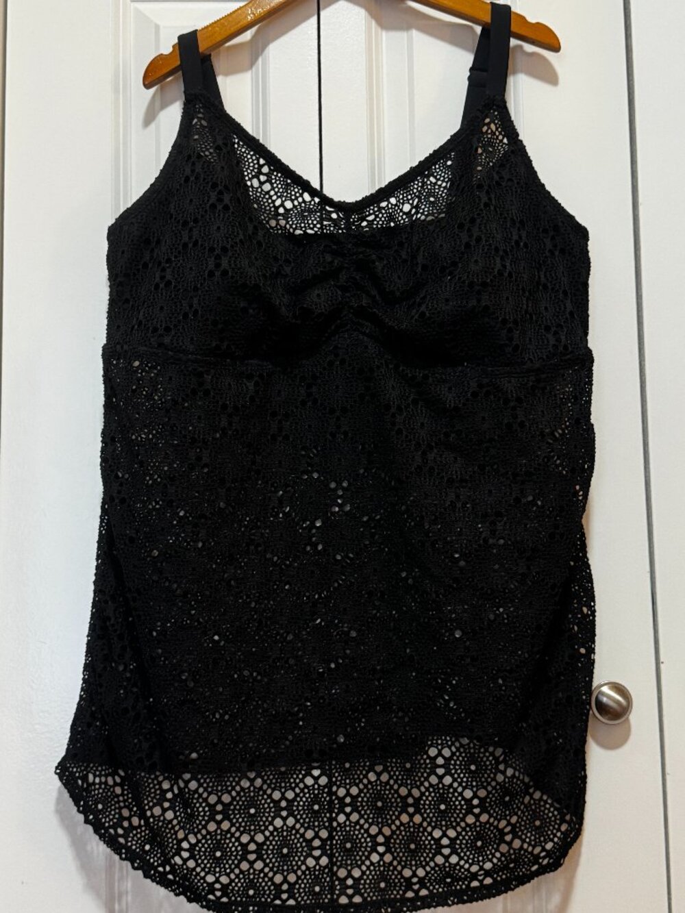 Ava & Viv Black Crochet Lace Tankini Swim Top 22W Plus Adjustable Straps